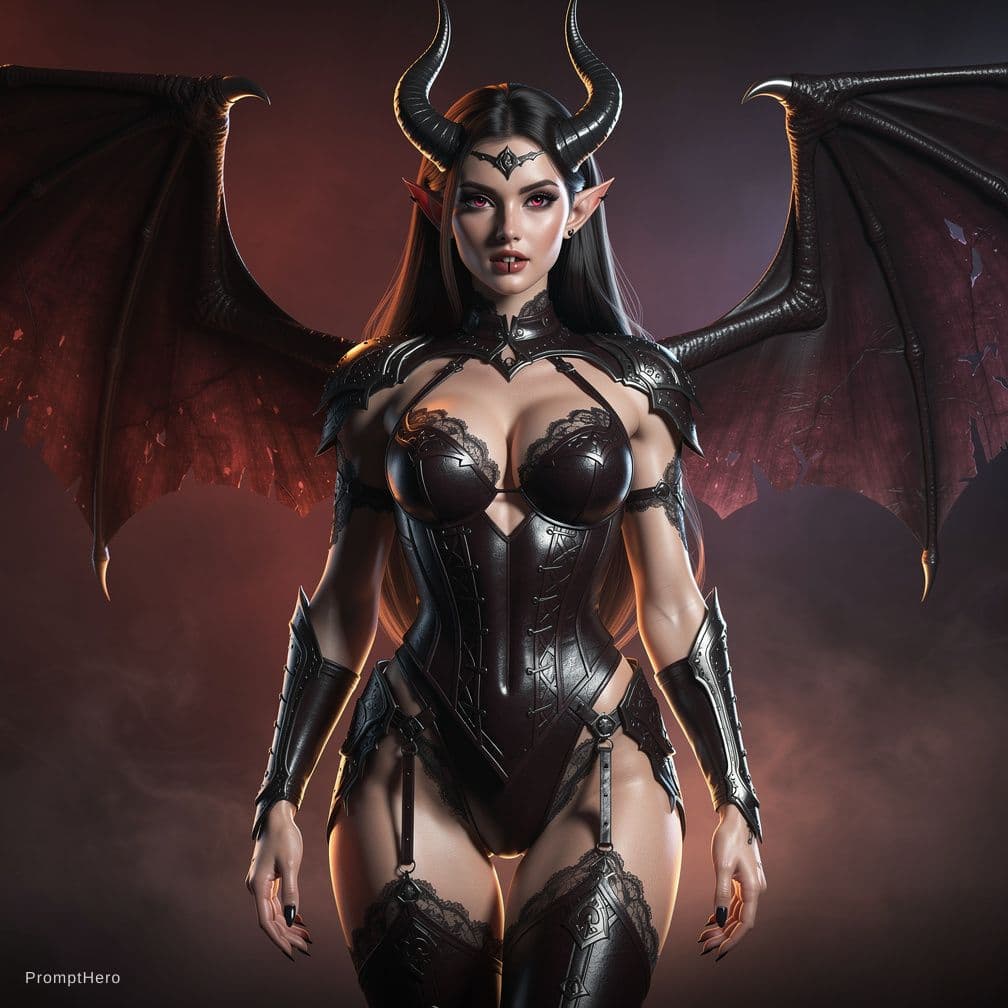 AI generated: Absolutely perfect female succubus, full figured, very well endowed , facing forward , Hyper realist...