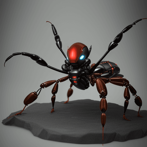 AI generated: iron ant, crab, robot, robot detailed, scorpion robot model detail, black scorpion robot