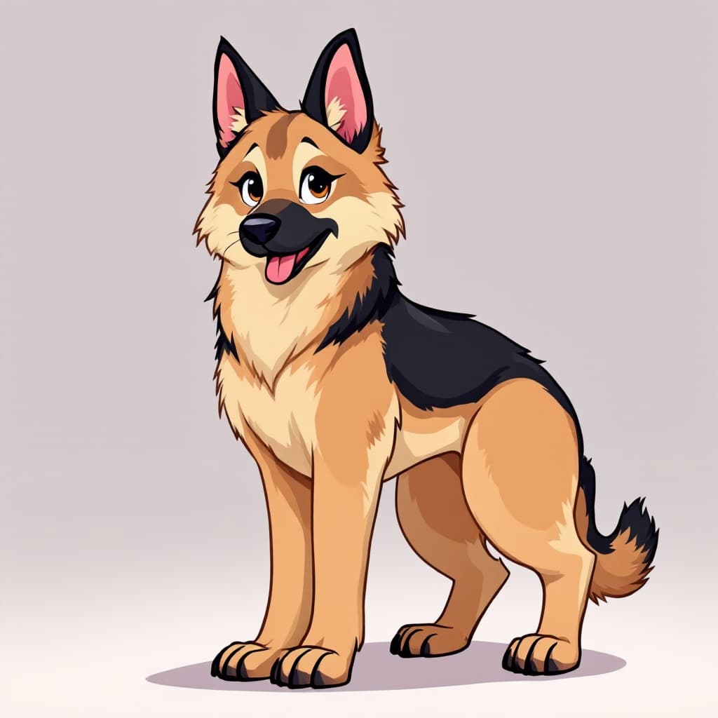 AI generated: **Prompt:**  
*"Anthropomorphic German Shepherd furry character, full-body portrait. Design details:...