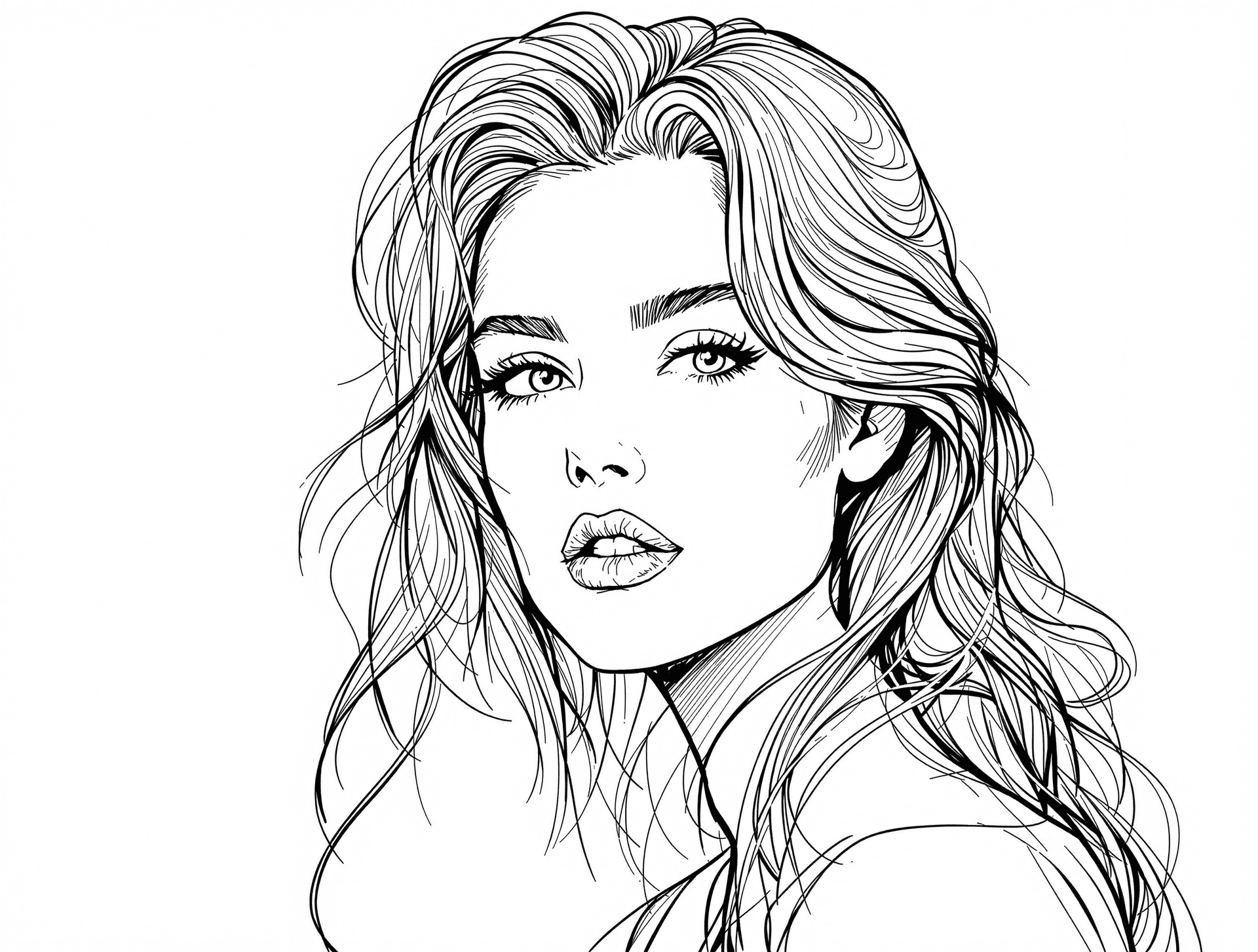 AI generated: woman, black lines white background, clean simple line art, no background, clean coloring book page,...