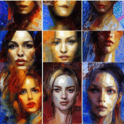 AI generated: a collage of women's faces in mosaic, in the style of andrew atroshenko, peter gric --ar 73:109 --st...