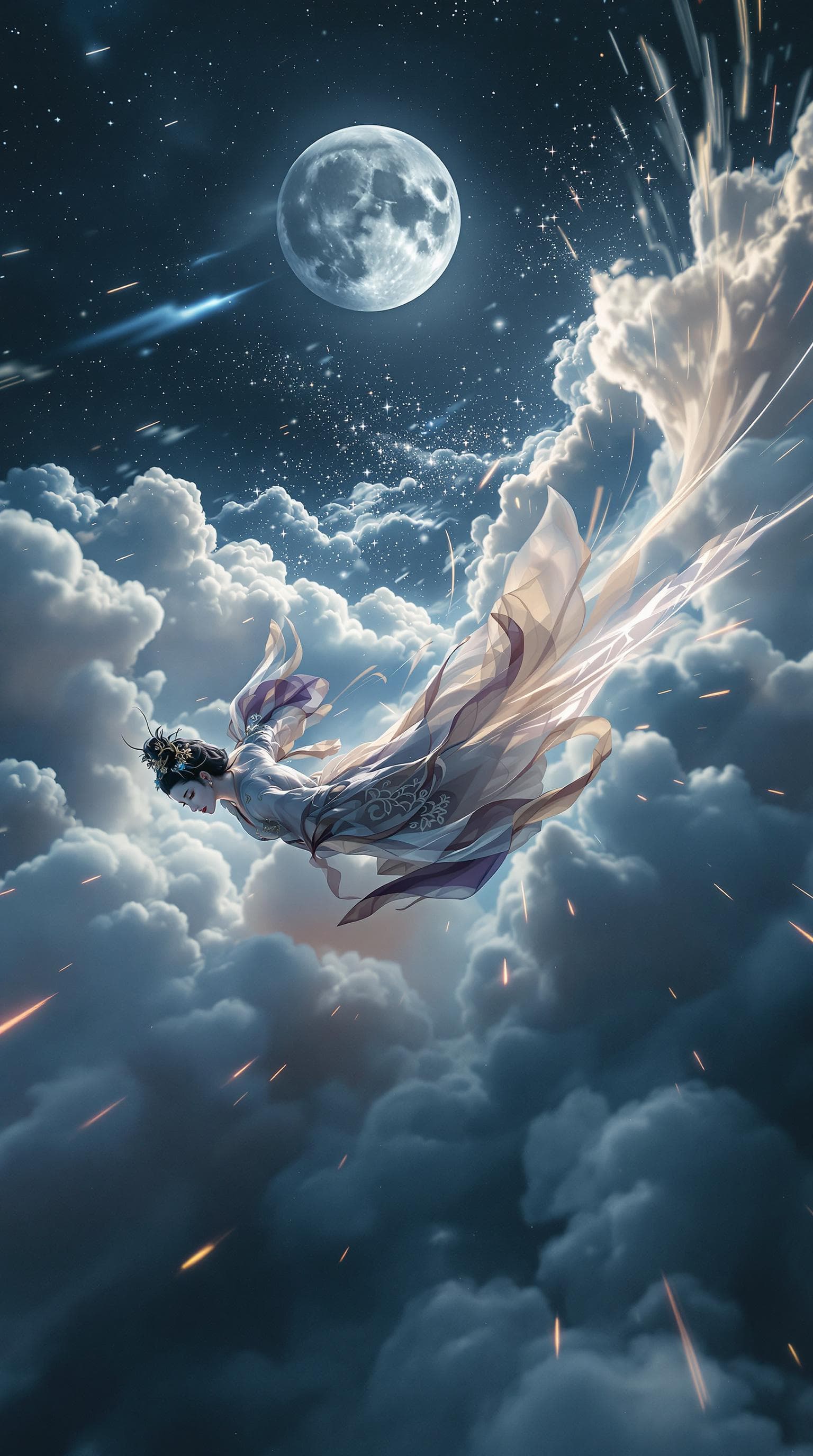 AI generated: A rapid aerial tracking shot from the drone's perspective captures a surreal dream sequence of an an...
