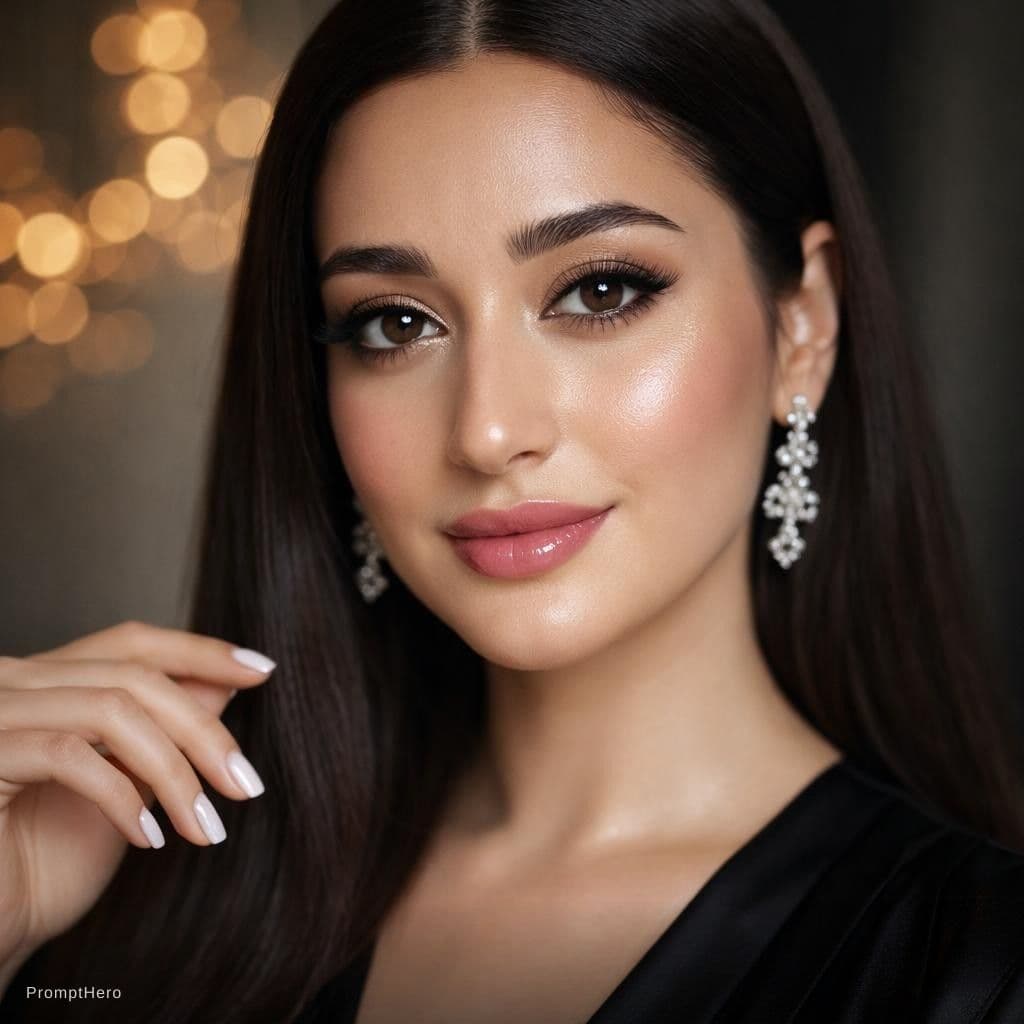 AI generated: Ultra-realistic high-end beauty portrait of a young woman with flawless, glowing skin and a dewy fin...