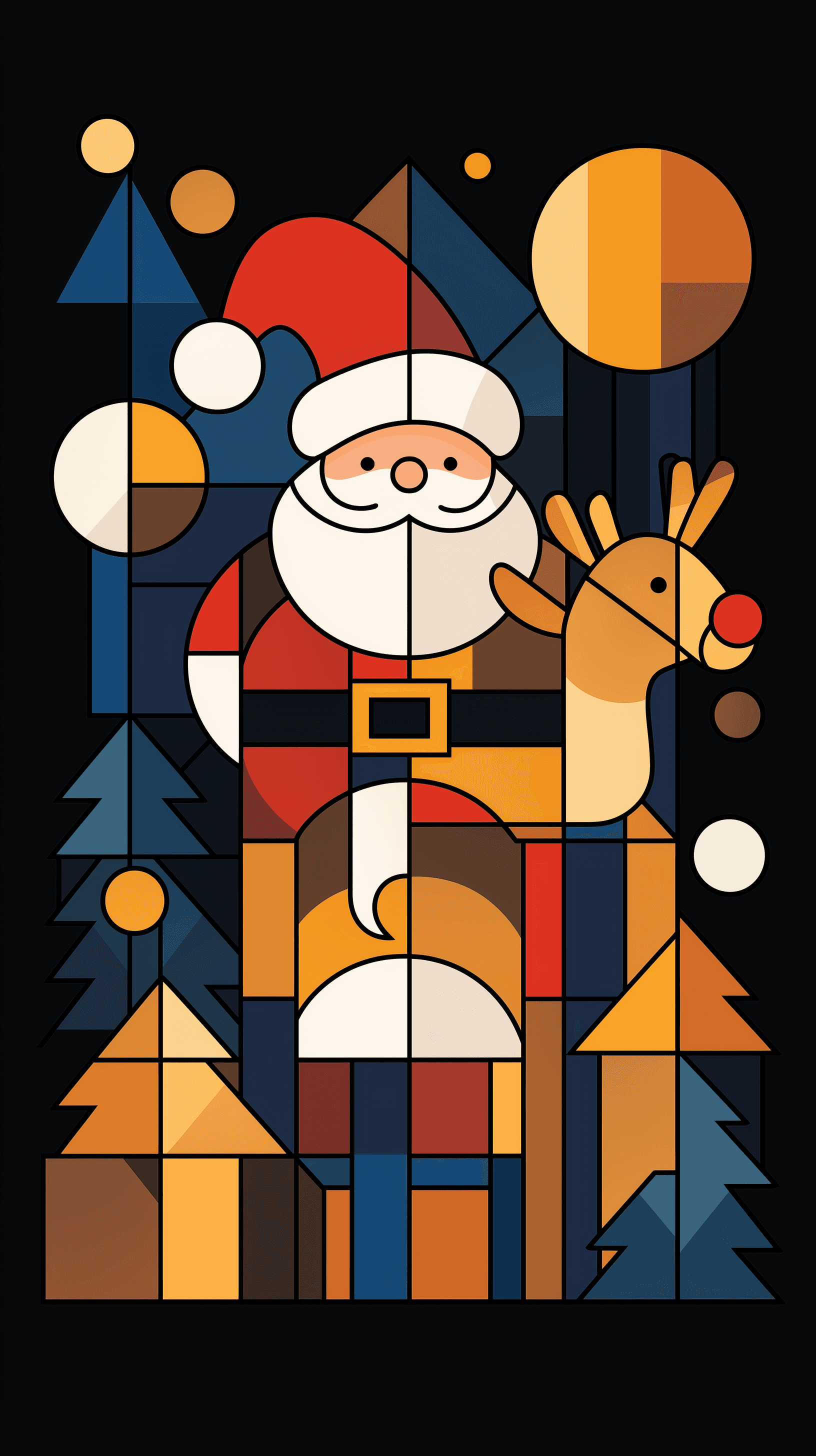 AI generated: artistic illustration art piece, flat, featuring of gorgeous stained glass expression, santa with ru...