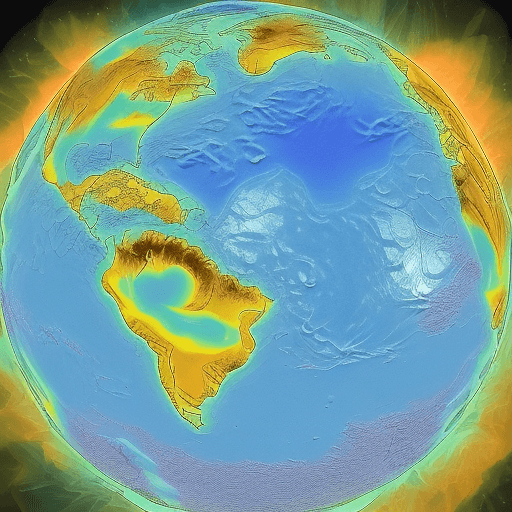 AI generated: A detailed representation of climate change showing melting glaciers on the earth with sun rays hitt...