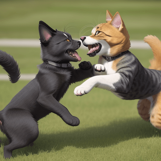 AI generated: A dog and cat fight each other