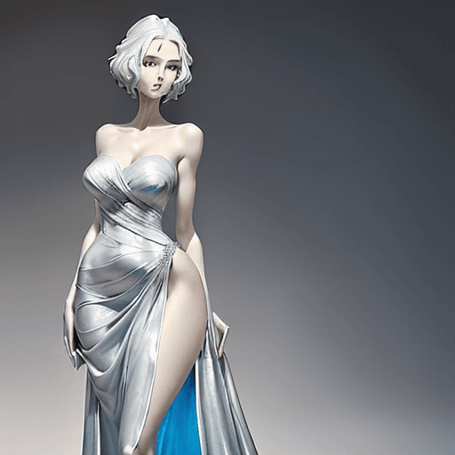 AI generated: The figure is of medium height, with a slender and graceful appearance. She wears a flowing silver g...