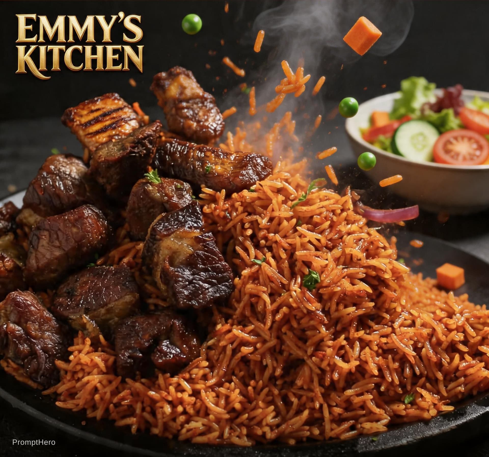 AI generated: Use the uploaded image as a reference to generate a Cinematic 3D action-packed luxury food advertise...