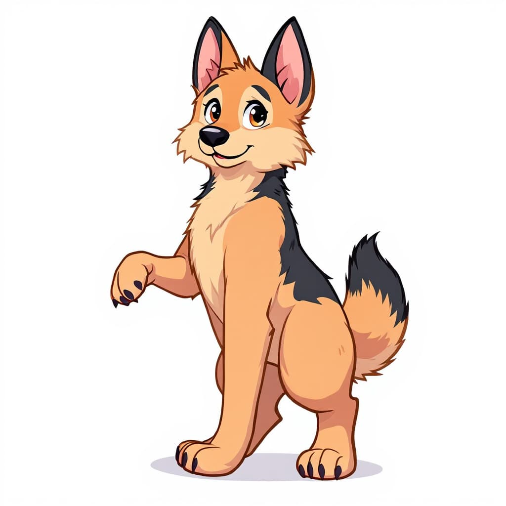 AI generated: **Prompt:**  
*"Anthropomorphic German Shepherd furry character, full-body portrait. Design details:...