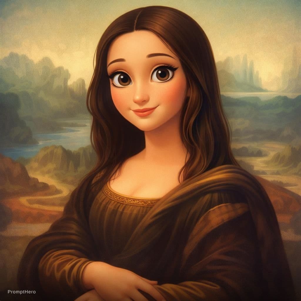 AI generated: a painting of a Mona Lisa by Leonardo da Vinci, in the style of disney animation,  --ar 4:5 --styliz...