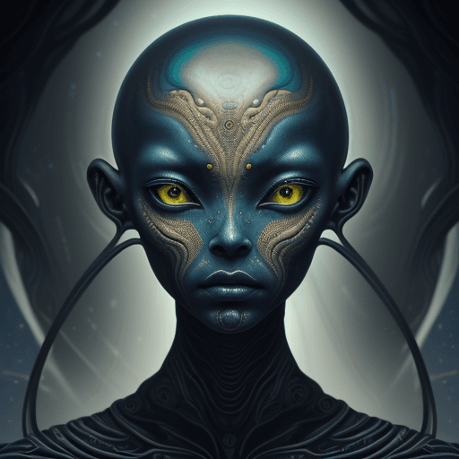 AI generated: alien art and illustration, in the style of balanced symmetry, detailed facial features, meticulous ...