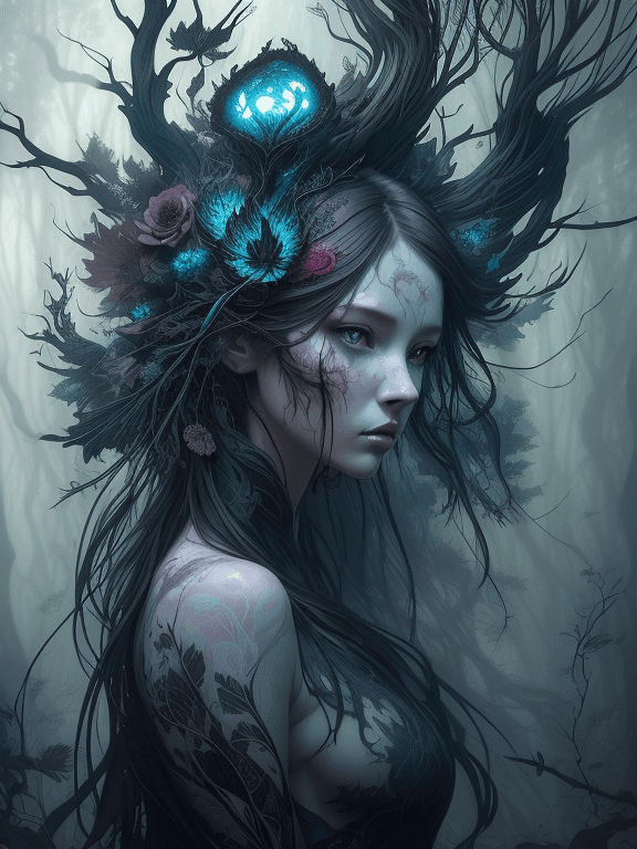 AI generated: mysterious silhouette forest woman, by Minjae Lee, Carne Griffiths, Emily Kell, Geoffroy Thoorens, A...