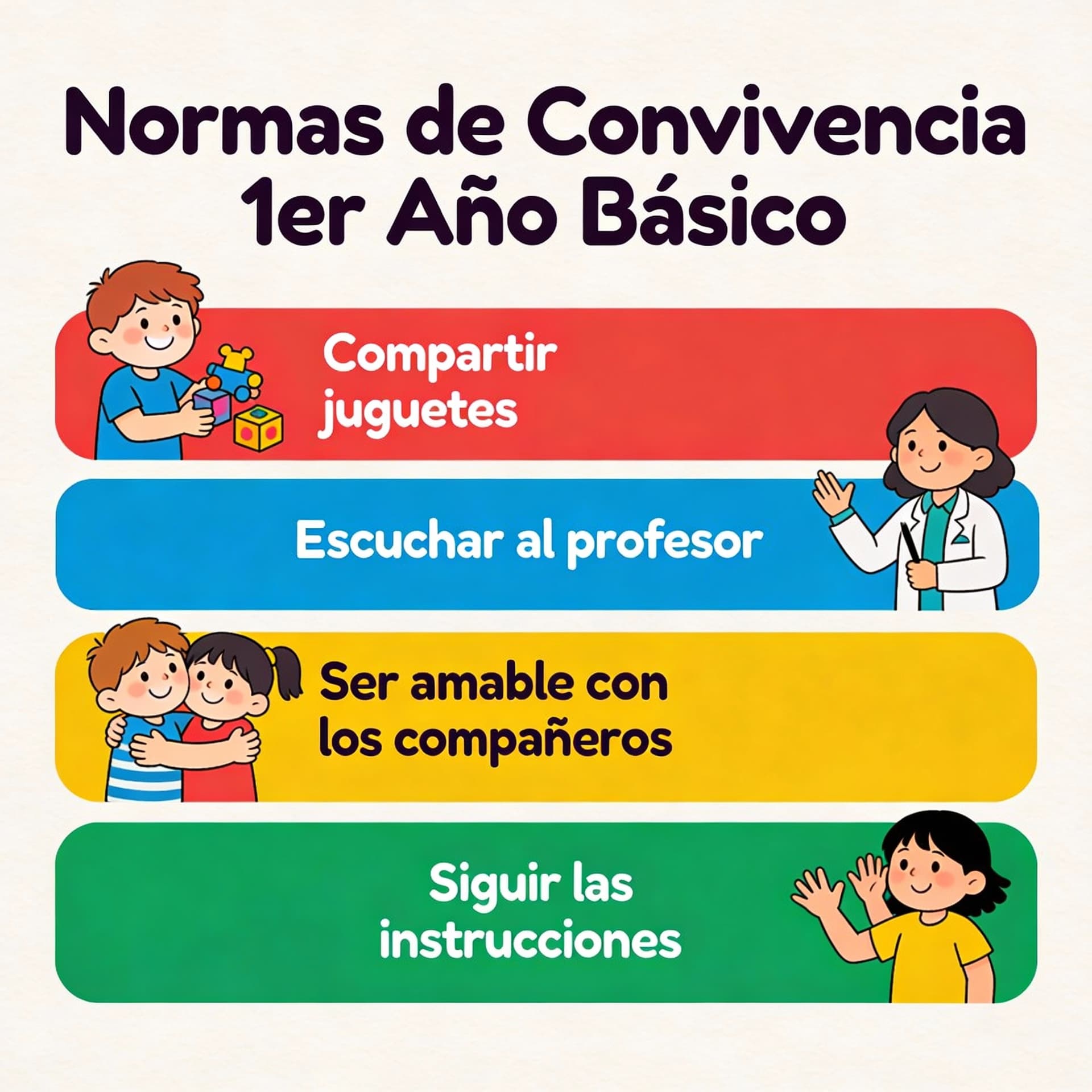 AI generated: Crea un pictograma de normas de convivencia para 1er año básico