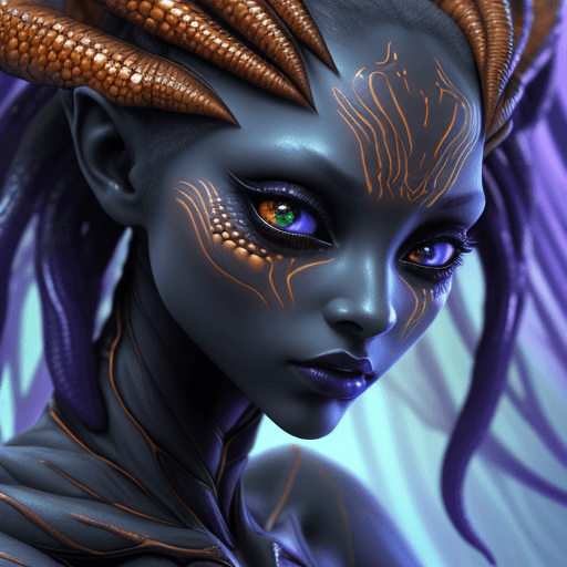 AI generated: A close up portrait of a (((fantasy mesmerizing alien humanoid female, amazingly beautiful ethereal ...