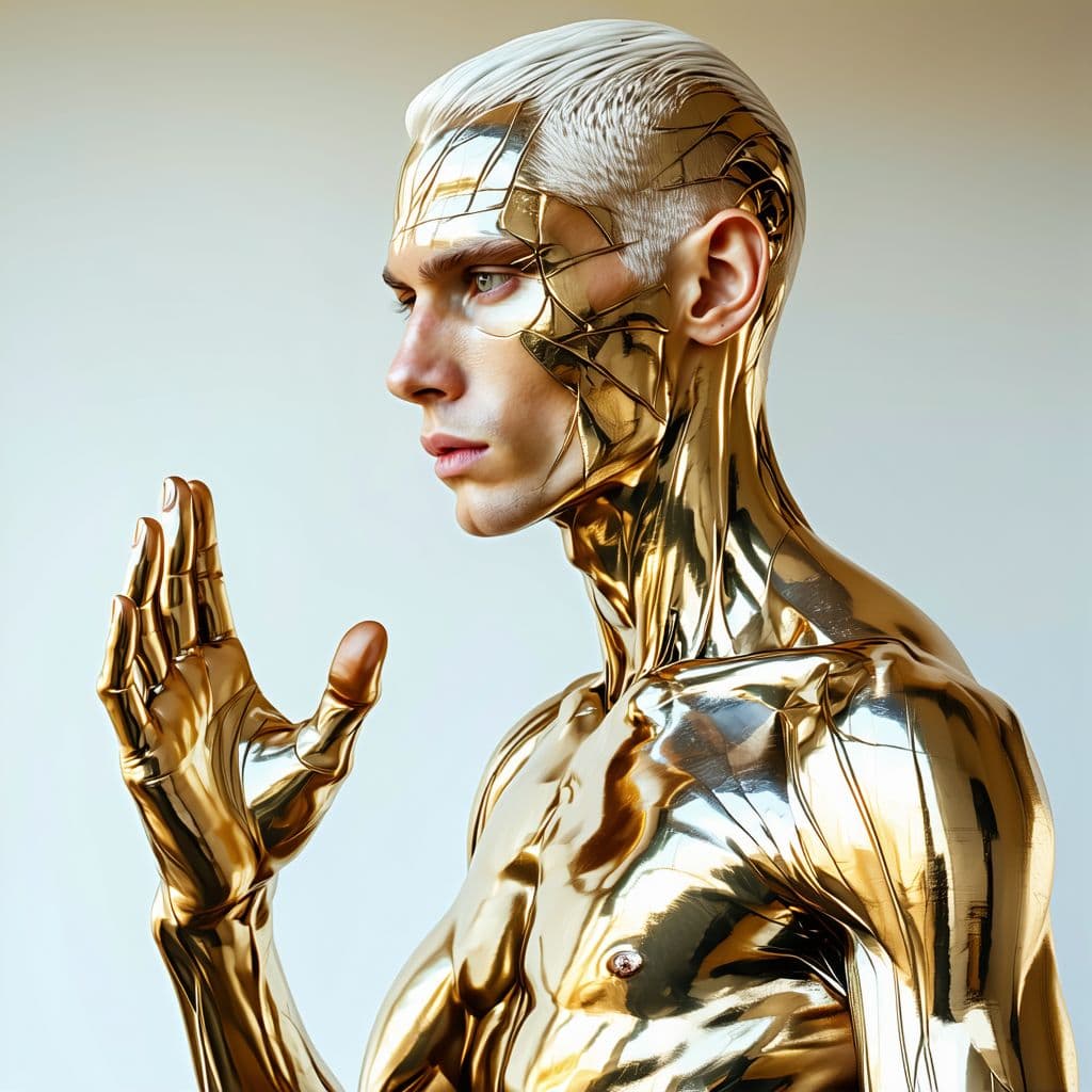 AI generated: An androgynous being, full body portrait, with entire body visible from head to toe covered complete...