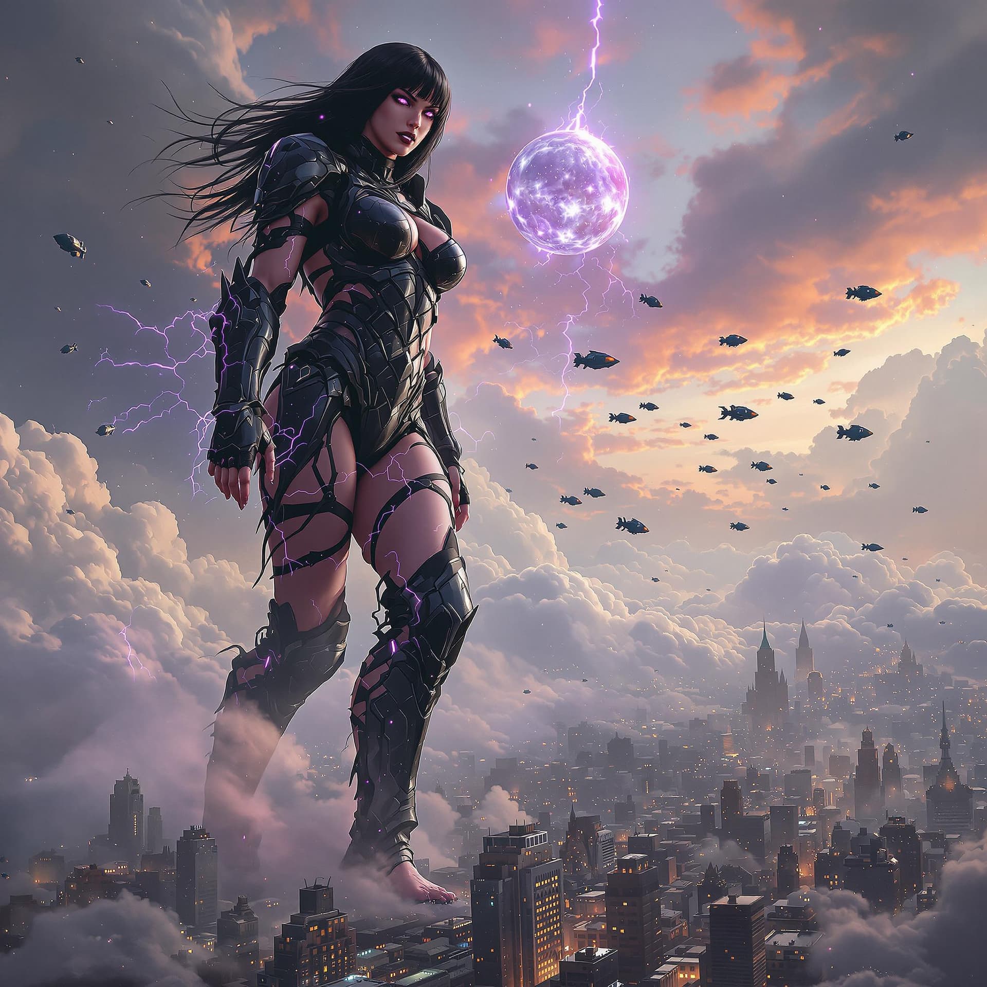 AI generated: truly enormous giantess female Rhea Ripley from WWE with black medium length hair and straight bangs...