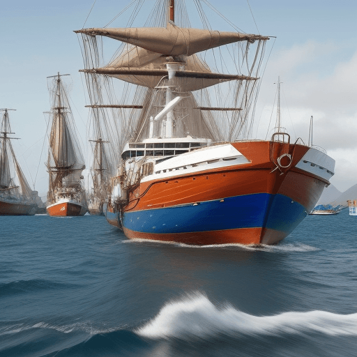 AI generated: imagen futurista 
de un puerto donde hayan contenedores barcos en el mar gruas en las plataformas