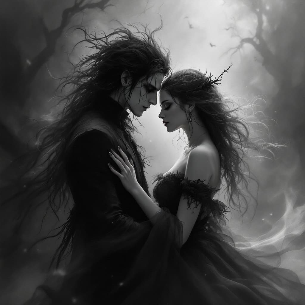 AI generated: Create an image in a gothic, ethereal style with a dramatic and mysterious atmosphere. The scene sho...