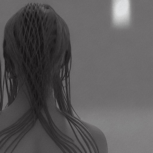 AI generated: photorealism 3d render portrait of a beautiful girl with iron tentacles peek out from behind her bac...