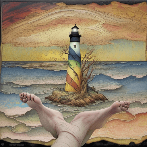 AI generated: Encaustic lighthouse alcohol ink chaotic sunset spring, golden ratio, by Van Gogh, Carne Griffiths,
...
