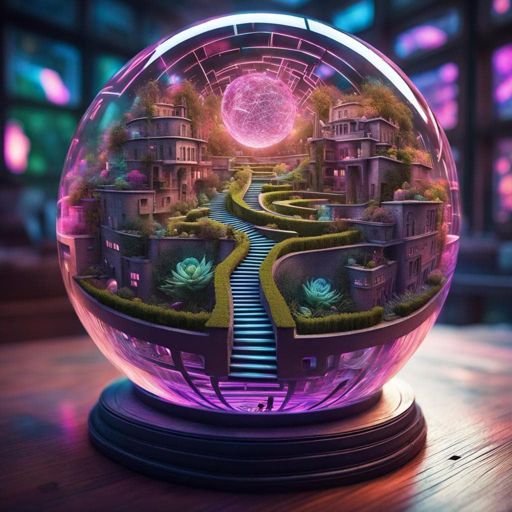 AI generated: Hypnotic Maze, Garden, Challenging Maze, Impossible Geometry, Mc Escher, Surreal Photography Within ...