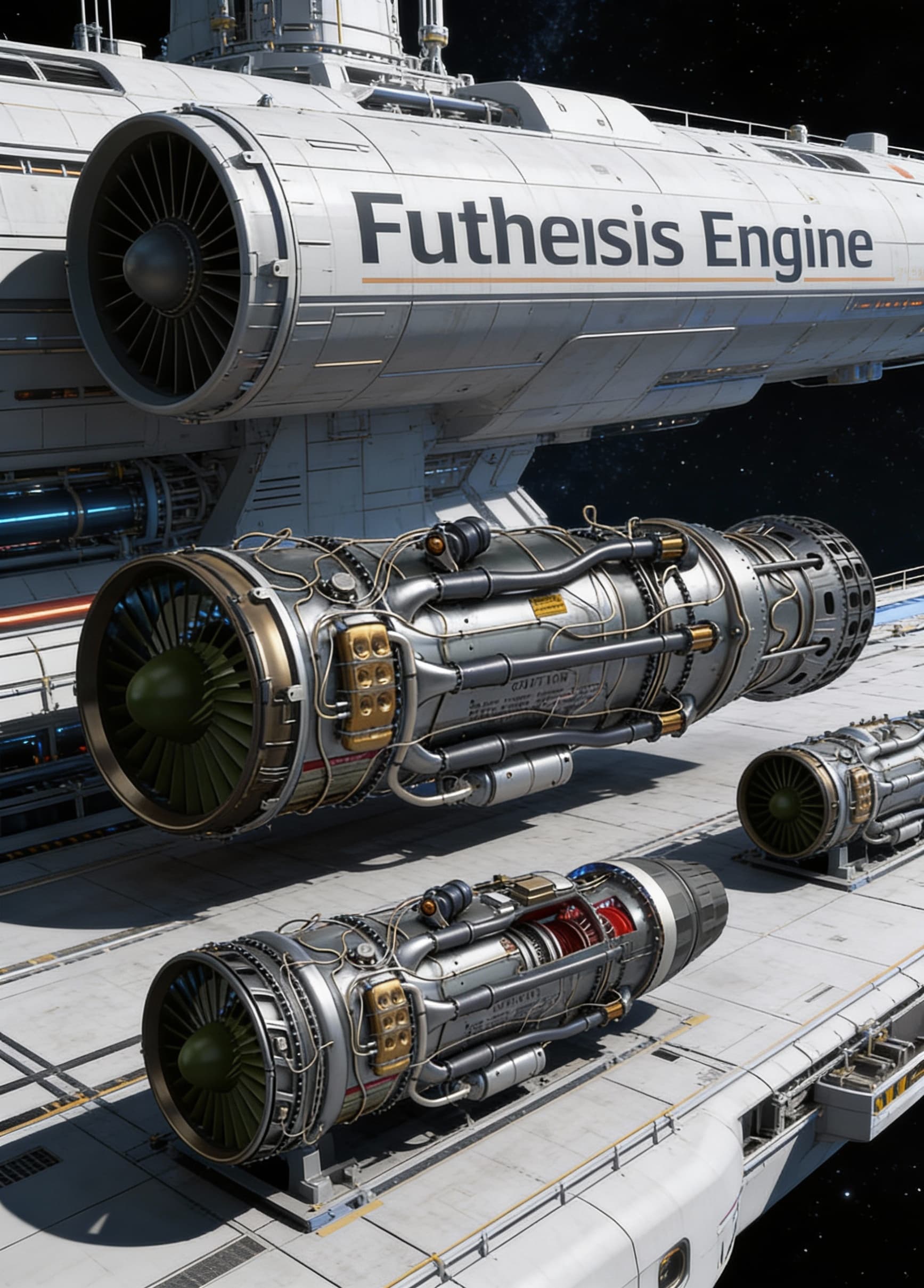 AI generated: Use the Reference Images to reimagine the View of the Futhesis ENGINES installation on any space ves...