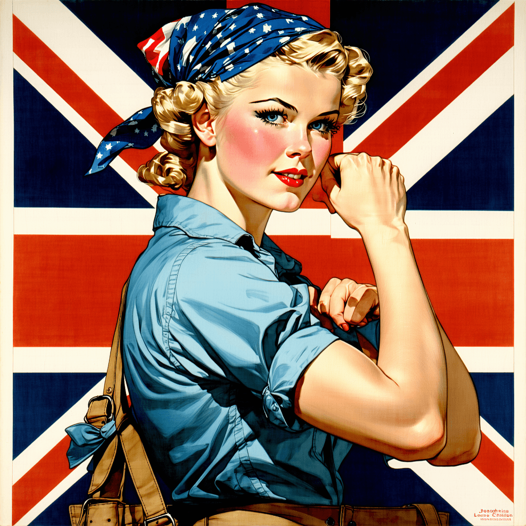 AI generated: Cover art quality illustration by ((Joseph Christian Leyendecker)), a Rosie the Riveter, 3/4 shot, f...