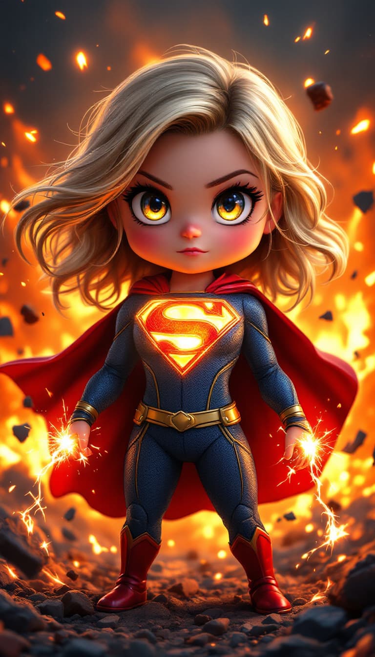 AI generated: Chibi-style, hyper-realistic, full-body, vibrant colors, ultra-cute, highly detailed, small body wit...