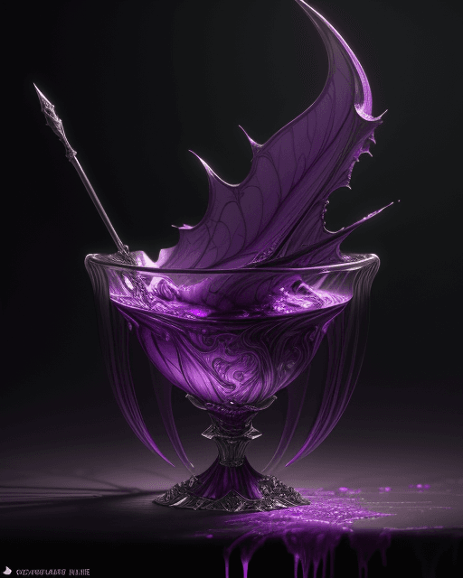 AI generated: cup batman of codeine, purple liquid in cup glowing, fantasy, dramatic, intricate, elegant, highly d...