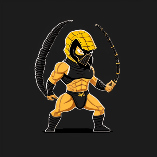AI generated: Scorpion from Mortal Kombat in cute pixel art