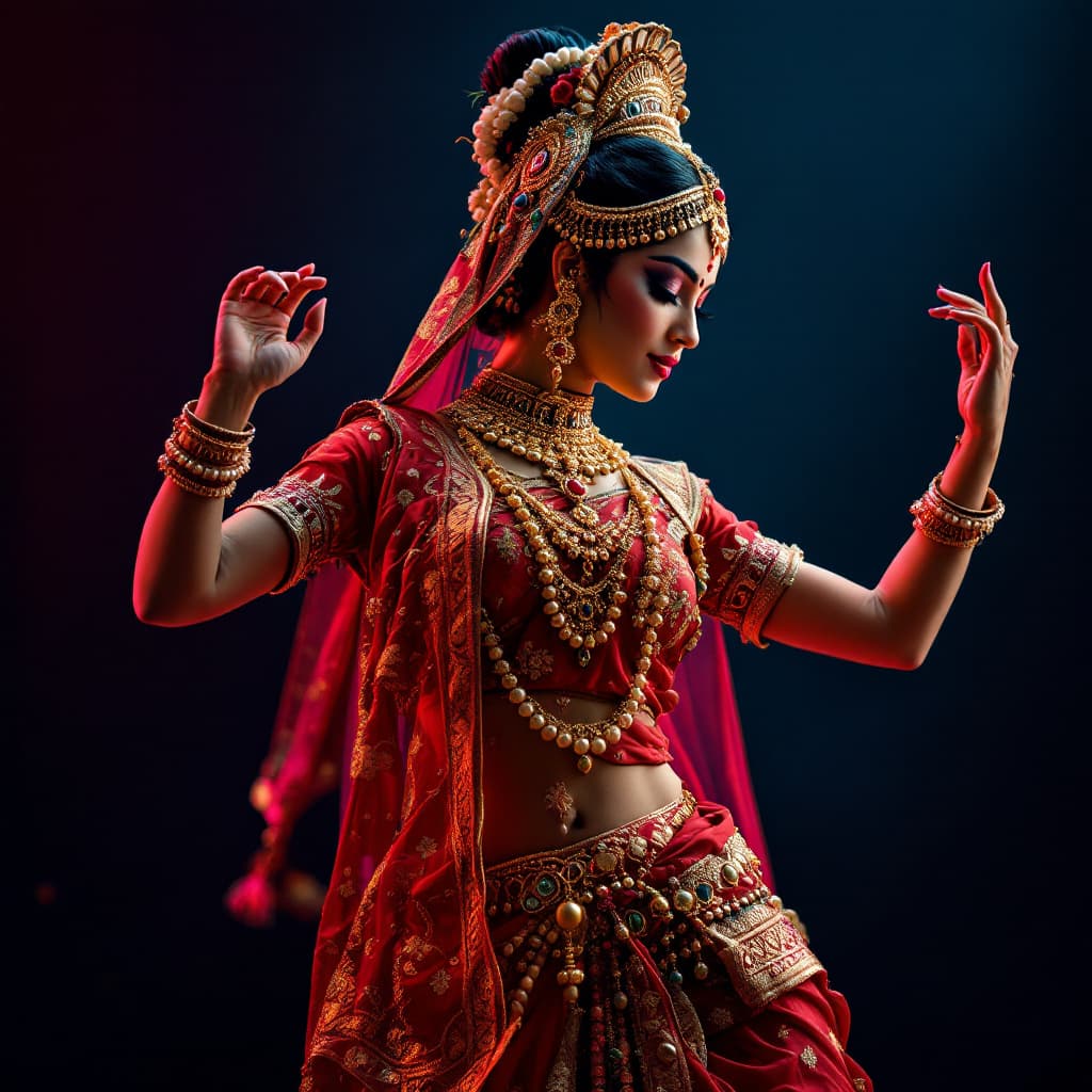 AI generated: Graceful Gujarati women, Navratri grarba dancer, anatomically correct, full body, wearing Silk Navra...
