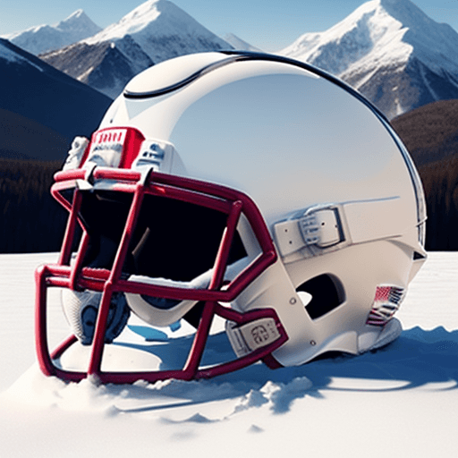 AI generated: Snowy mountain peaks in the shape of an American football player's helmet