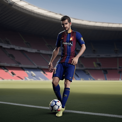 AI generated: persona de espaldas vistiendo una equipacion del barcelona con un 10 a la espalda en un campo de fut...