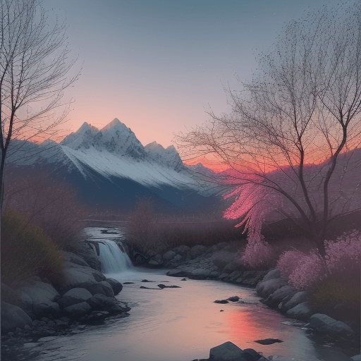 AI generated: 
calmness in nature|filtering lights of sunset|swing trees with a gentle breeze|flowers dazzling wit...
