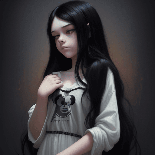AI generated: disney girl with long black hair in a jean shirt, in the style of hyperrealistic illustrations, slum...