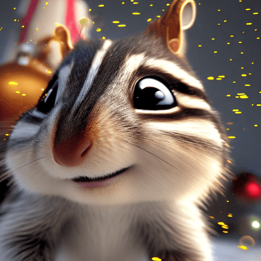 AI generated: (VERY-HAIRY CHRISTMAS-Chipmunk open posed amidst a frozen city in a pixar-style universe) "ultra-det...