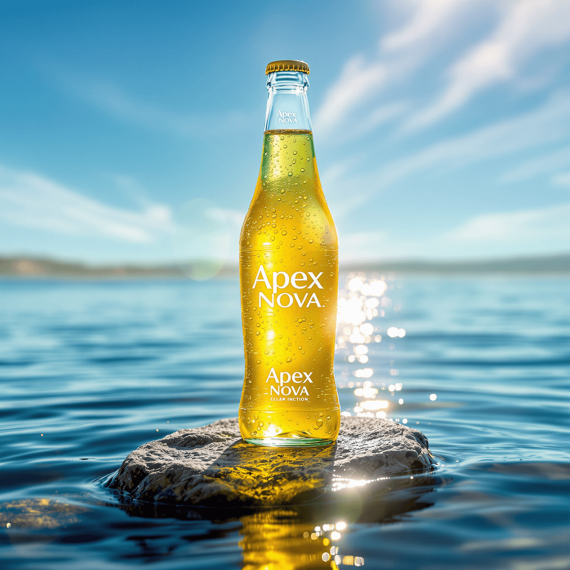 AI generated: a beautiful bottle of soda in two colors, one green and one yellow, is printed with the words "Apex ...