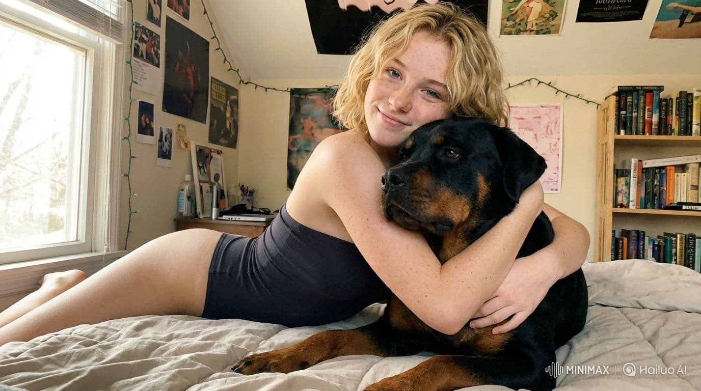 AI generated: dog and girl hugs