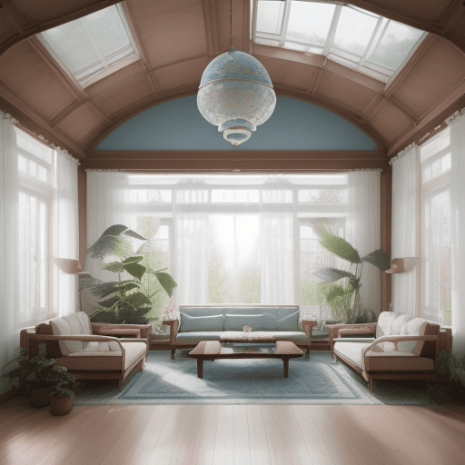 AI generated: High resolution photography interior design, dreamy sunken living room conversation pit, wooden floo...