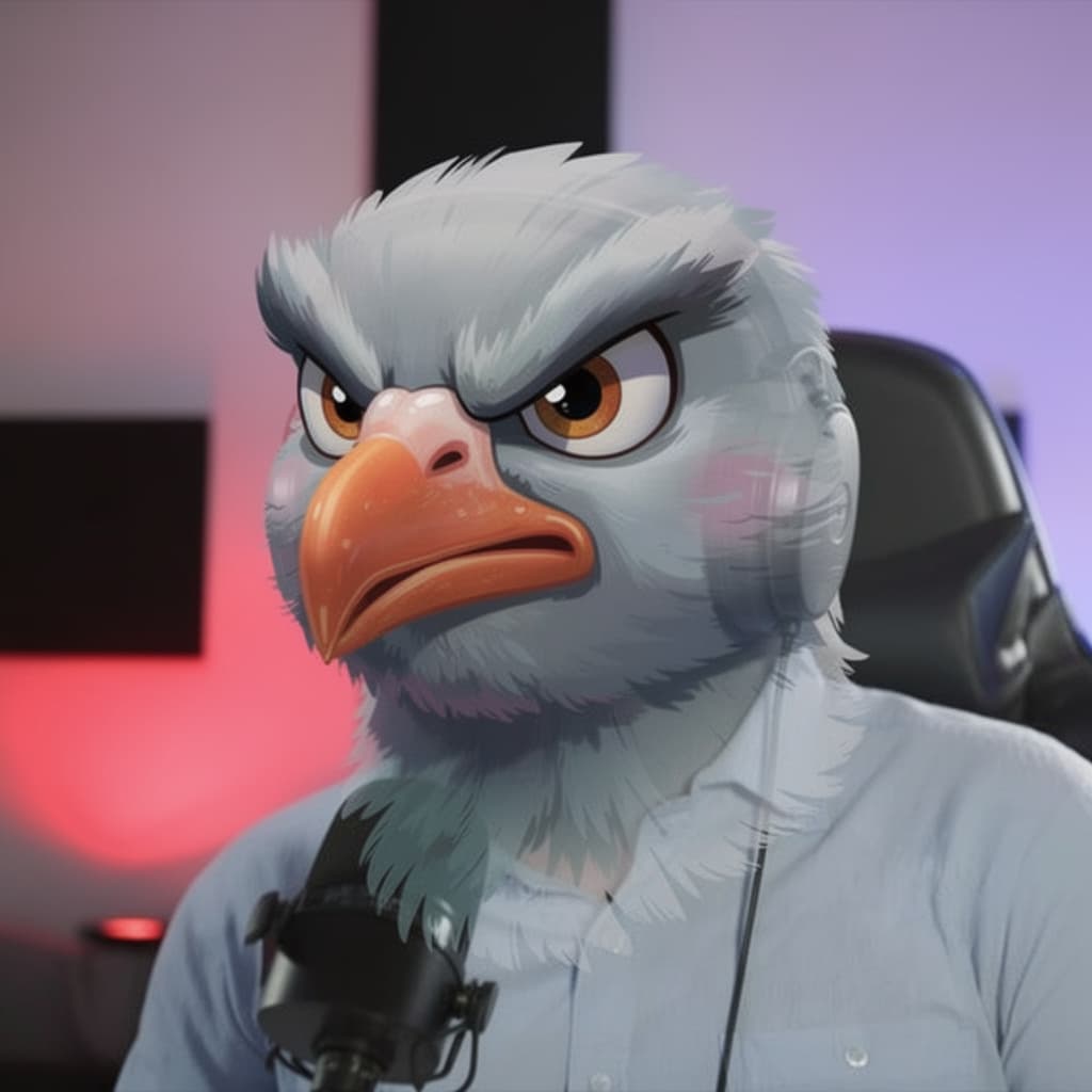 AI generated: I want a caricature of the image attached as an angry pigeon try to keep the face clear but keep it ...