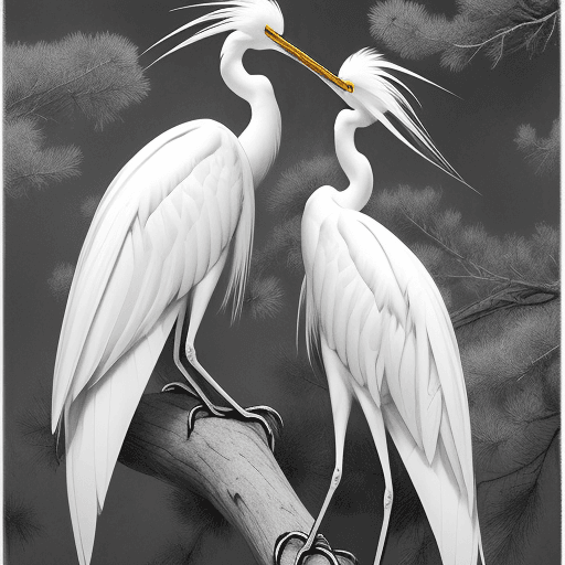 AI generated: Please draw a pair of egrets with ink on a long branch of a pine tree.
in black and white