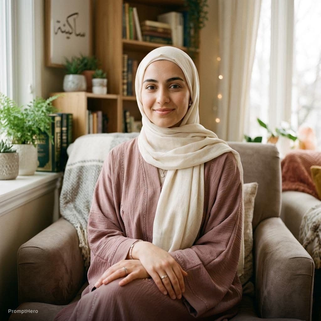 AI generated: Create a portrait of an ideal future wife for a sincere, faith-centred Muslim man who is rebuilding ...