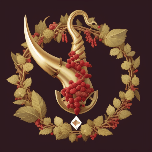 AI generated: company logo, horn of abundance, berries, 2d effect