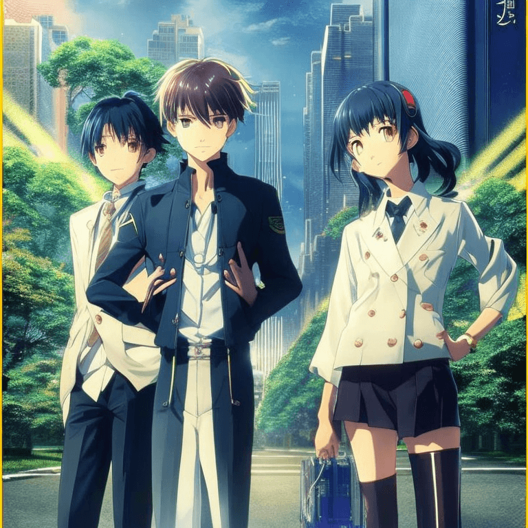 AI generated: {best quality}, two cool teens with their mature mentor of anime characters standing next to each ot...