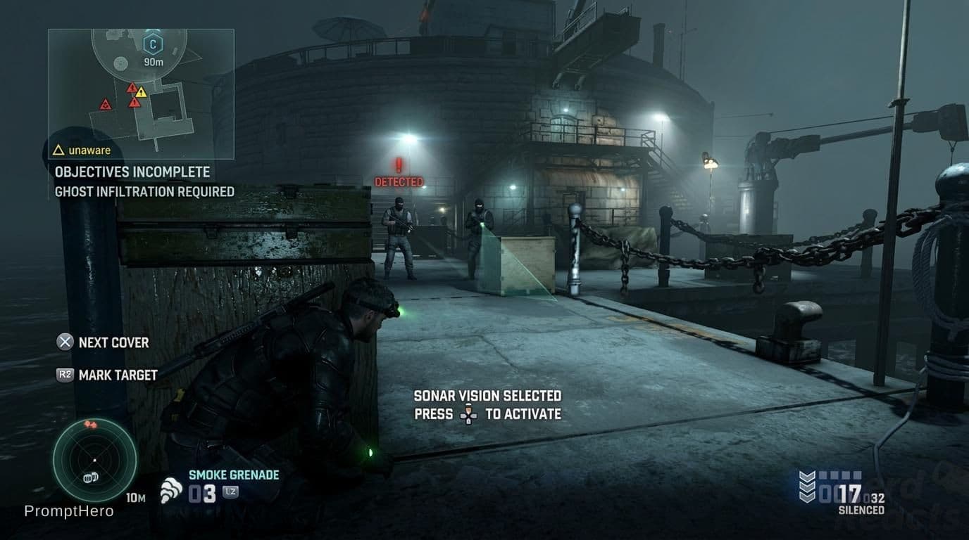 AI generated: Create an image reminiscent of a realistic video game screenshot, creating a sense of dread at night...