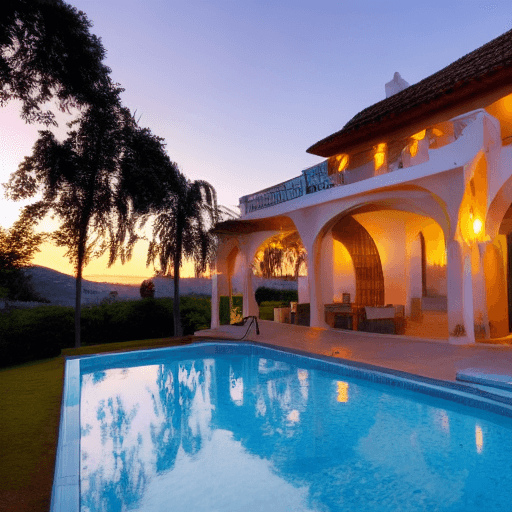 AI generated: sunset under a villa

