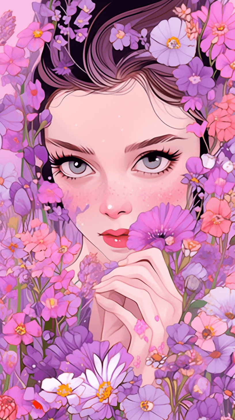AI generated: A picture of a beautiful woman holding a vibrant flower, inspired by Audrey Hepburn, piercing eyes d...
