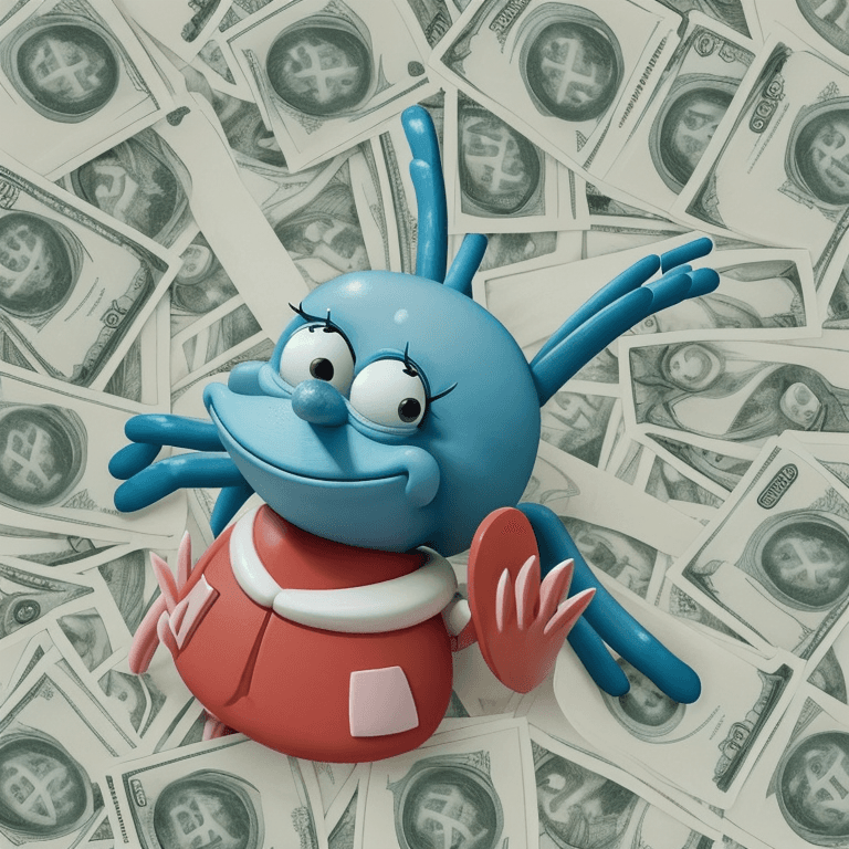 AI generated: a Eugene H. Krabs, in the krusty krab background, money eveywhere, 