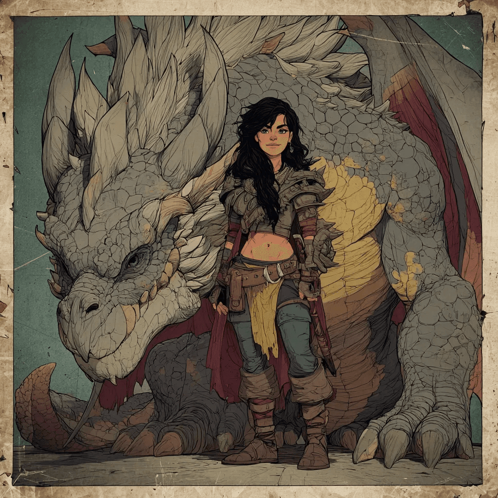 AI generated: Brave and kind-hearted, full body short of young beautiful black hair barbarian woman with her huge ...