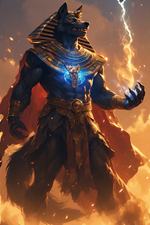AI generated: wolf man, telekinesis, muscles, Pharaoh, supernatural